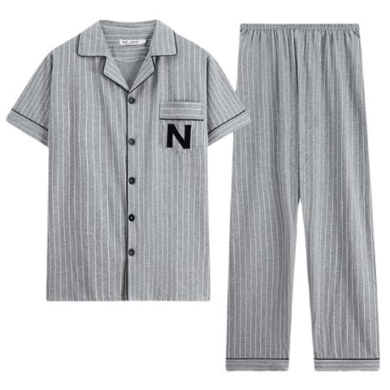 100% algodão botão acima superior e calças pijamas masculinos plus size loungewear casual simples moda juventude pijamas homewear 2 peças conjunto