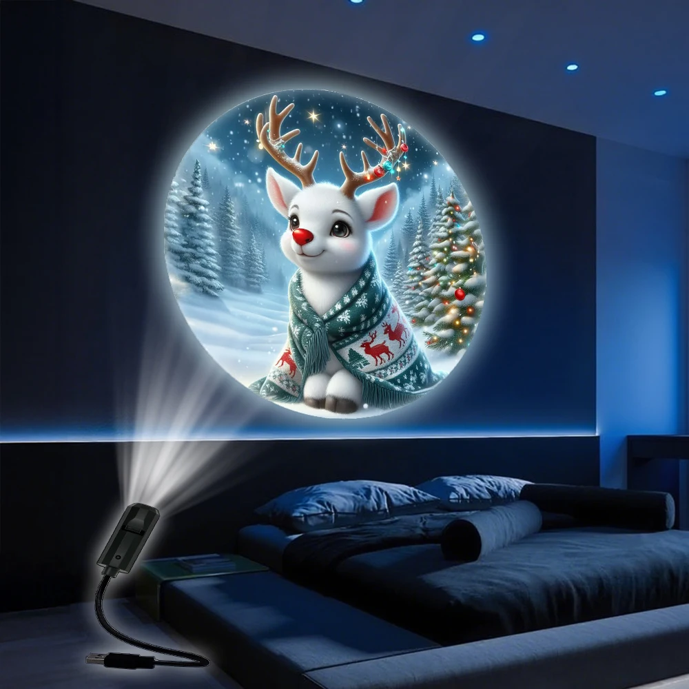Weihnachtselch-LED-Projektionslampe, geeignet zum Erstellen der Weihnachtsatmosphäre, romantisches Schlafzimmer-Nachtlicht