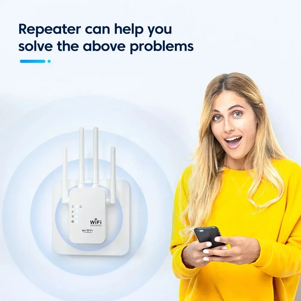 Repetidor WiFi inalámbrico de 1200Mbps, enrutador WiFi de doble banda 2,4G 5G, extensor de señal WiFi, amplificador WiFi de largo alcance, amplificador WIFI