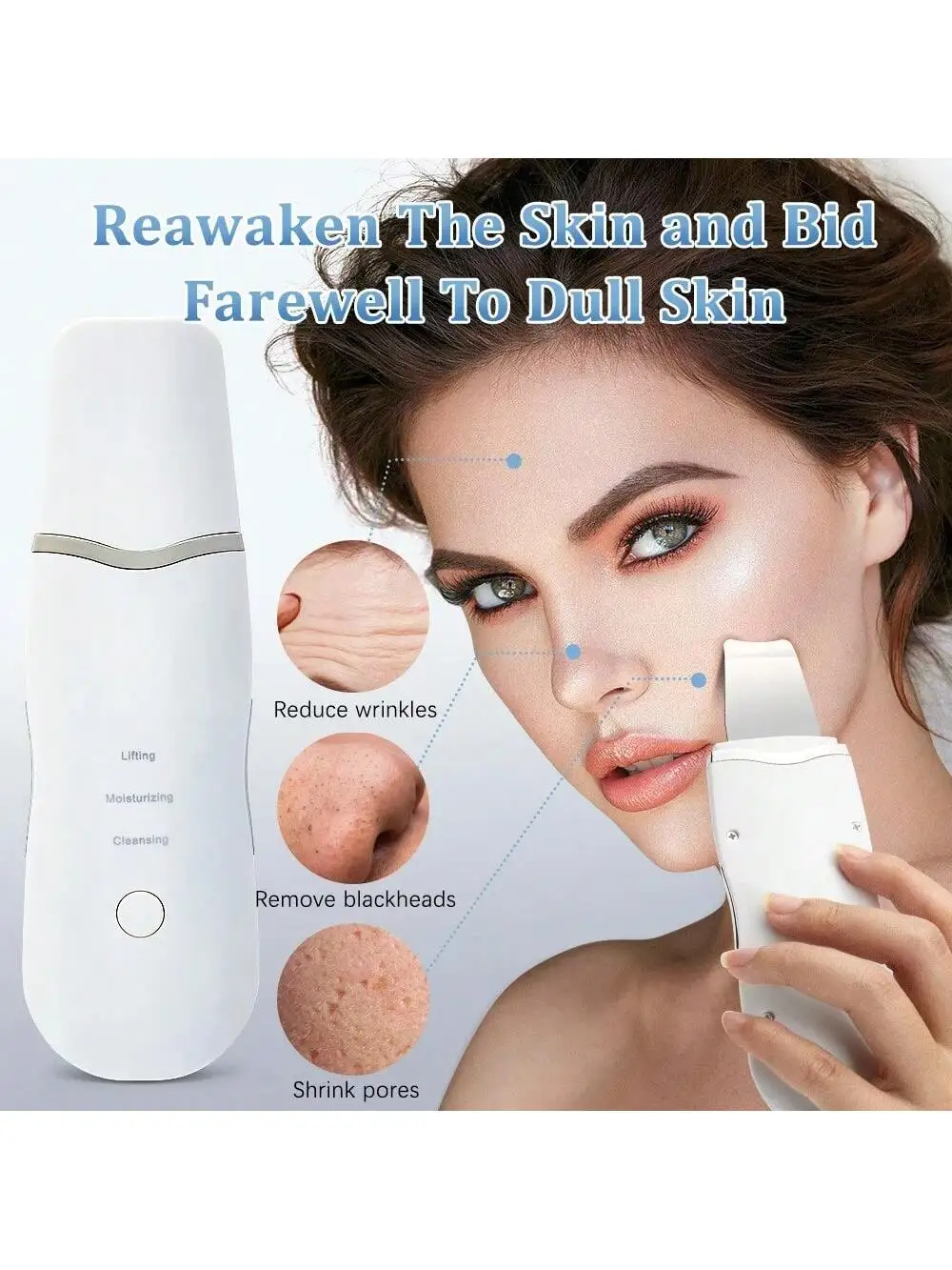 Purificador ultrassônico da pele, vibração profunda, limpador facial, pá, peeling, removedor de cabeça preta, massageador facial