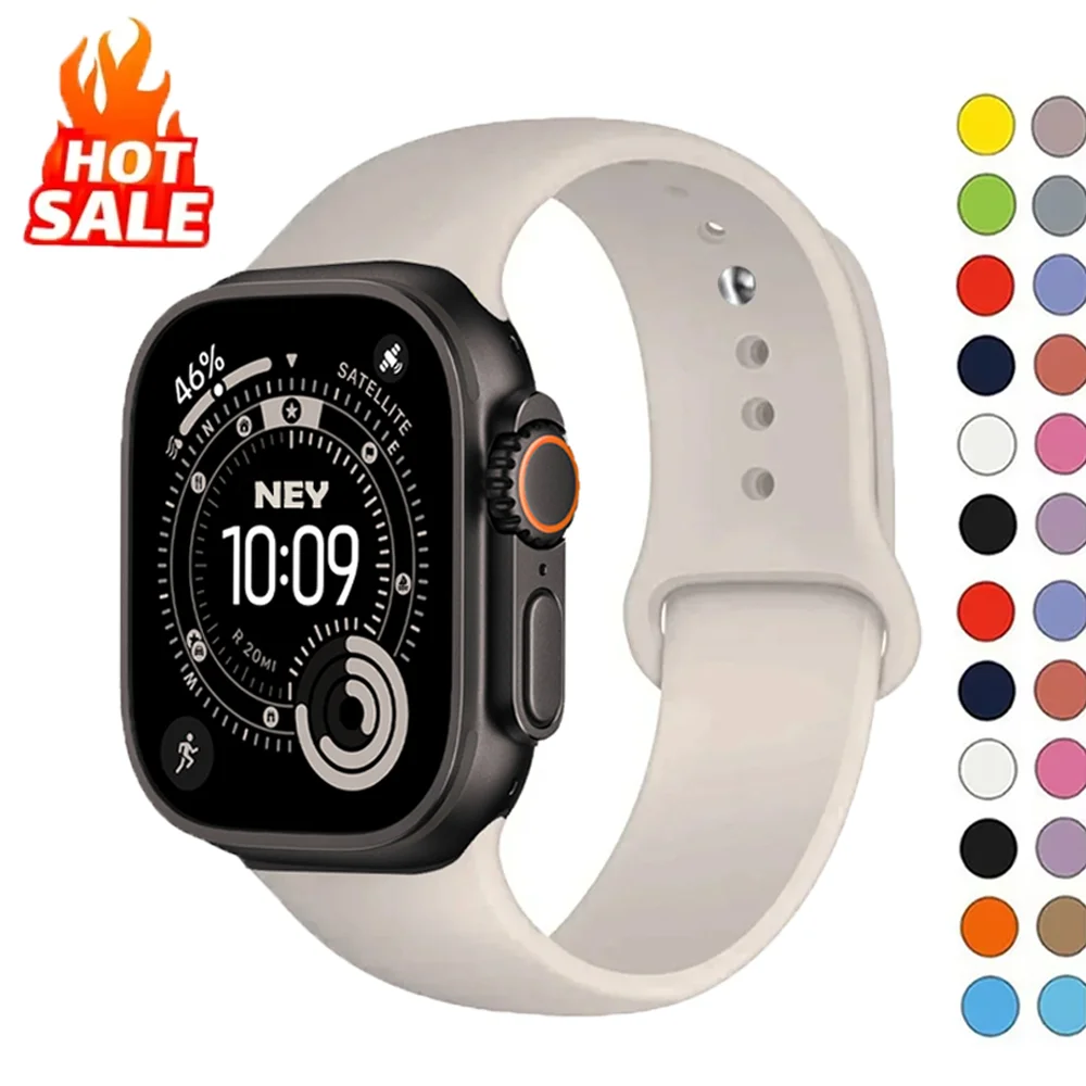 Silicone Band For Apple Watch strap S11 S10 46mm 42mm 45mm 44-40mm sport bracelet iwatch series 8 7 6 5 4 3 SE 9 Ultra 2-3 49mm