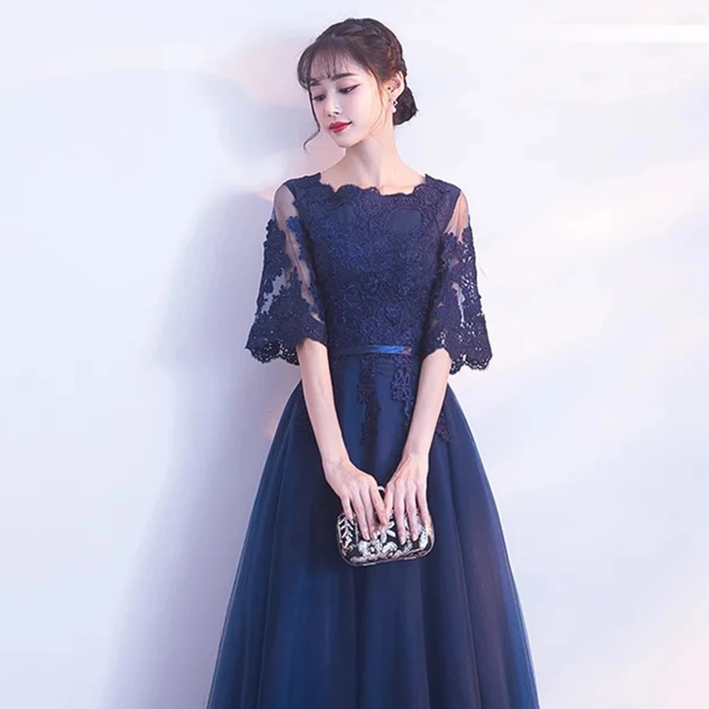Dongcmy 新着イブニングドレス包帯レース刺繍高級サテン半袖ロングエレガントなローブド夜会ガウンカスタマイズ