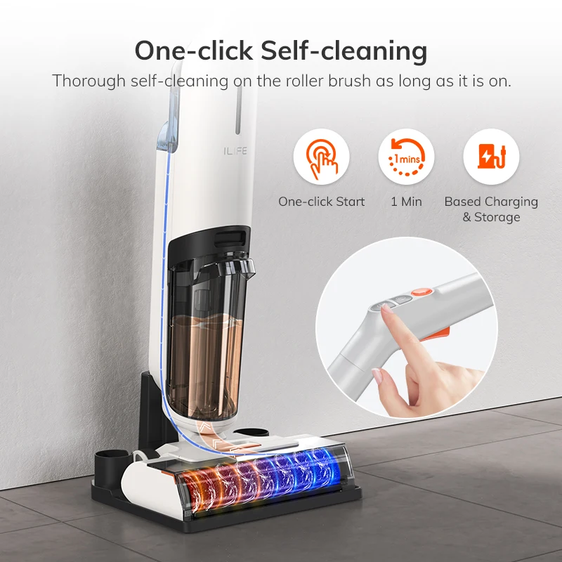 Ilife w90 sem fio molhado seco inteligente esfregão de lavagem, sucção 5500pa, autolimpeza de 1 minuto, grande tanque de água duplo