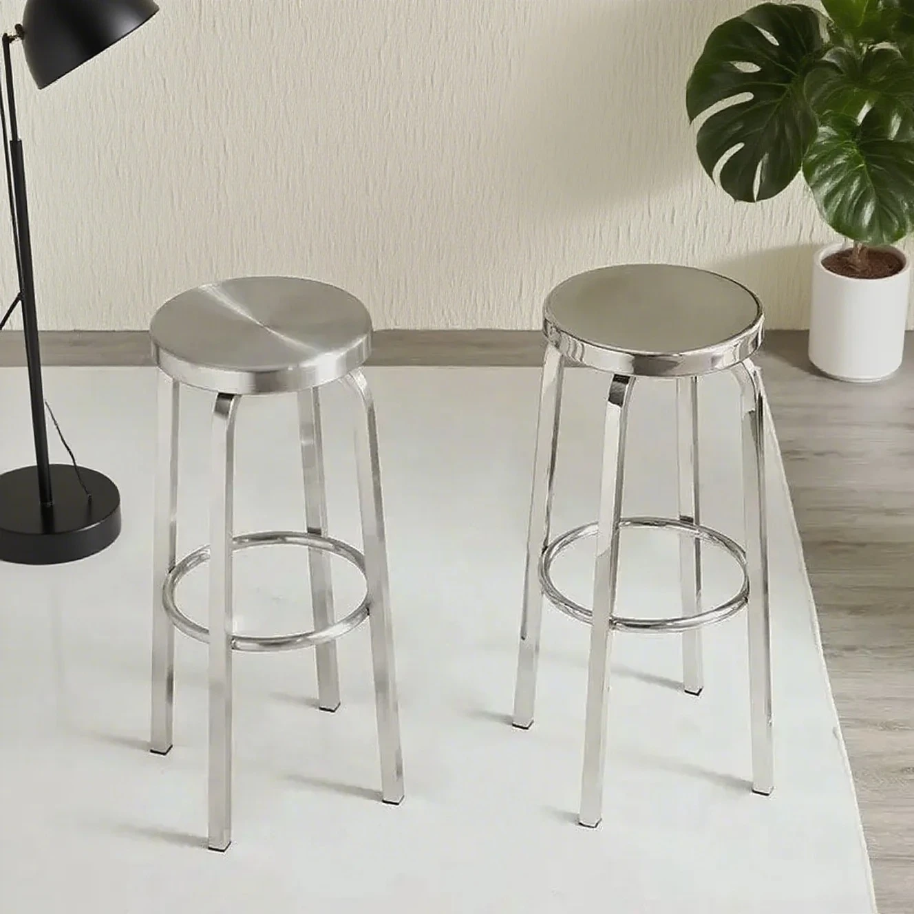 Taburetes de bar de acero inoxidable: asiento redondo moderno, taburete alto para isla de cocina/cafetería, taburete con estructura de metal duradero