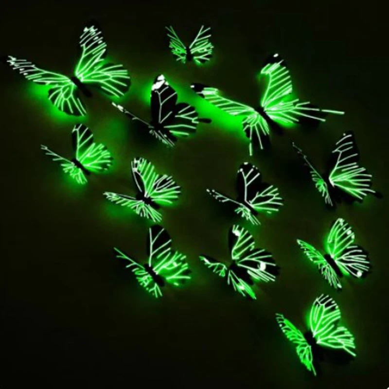 12 Pcs 3D 빛나는 나비 크리 에이 티브 벽 스티커 DIY 벽 스티커 현대 벽 예술 홈 인테리어 DIY 선물