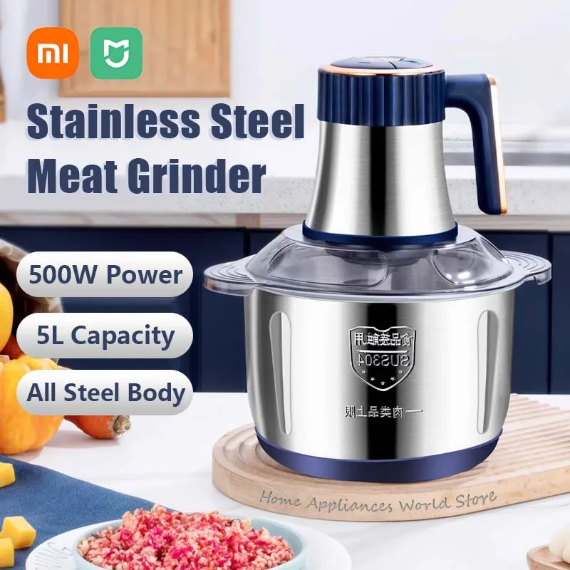 Xiaomi Elektrischer Fleischwolf, 5 l, große Leistung, Edelstahl, Küche, Fleischschneidemaschine, Haushaltsmixer, fünf Gänge, verstellbar