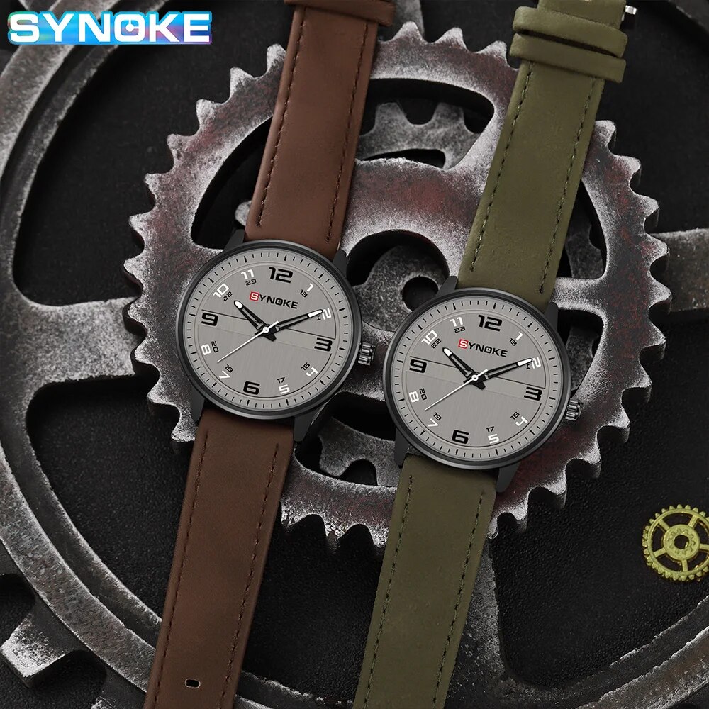 Synoke-メンズクォーツ時計、シンプル、レトロ、ビジネス、スポーツ、非機械式、学生用