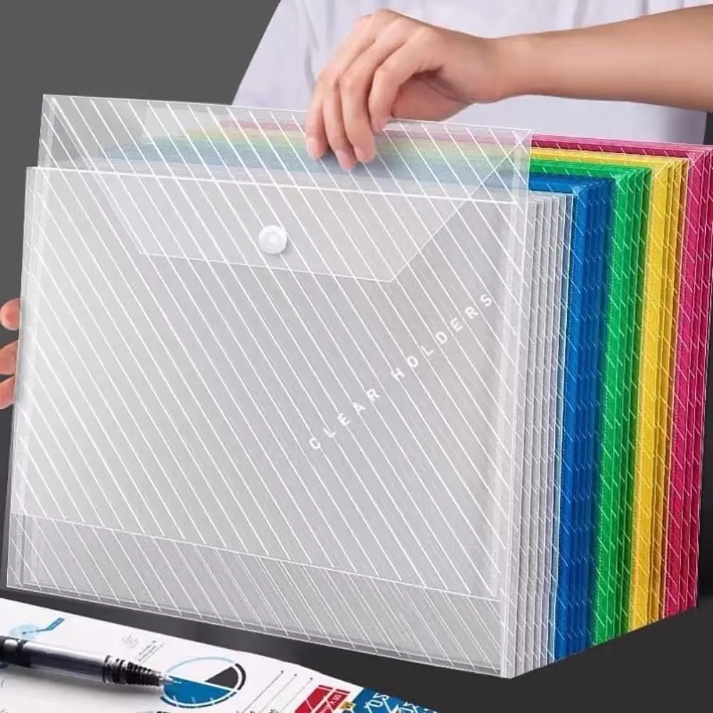 10 stuks plastic mappen voor documenten, A4-formaat plastic enveloppen met kliksluiting, doorzichtige bestandsmappen tassen voor schoolkantoor