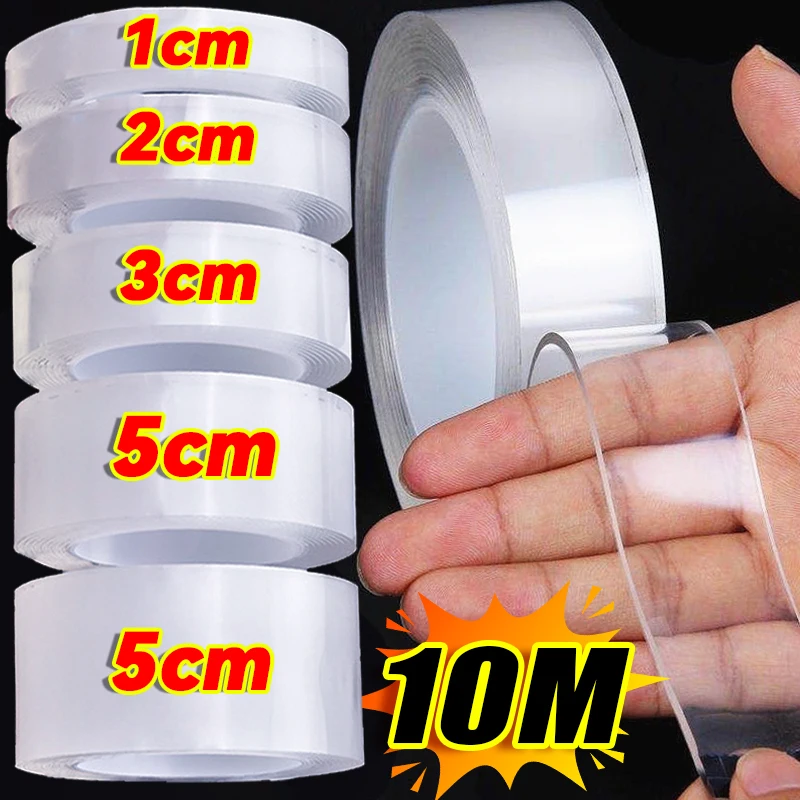 Cinta adhesiva Nano de doble cara de 1-10M, resistente al agua, pegamento Extra fuerte sin rastro, tira de sellado extraíble, 1/2/3/5cm