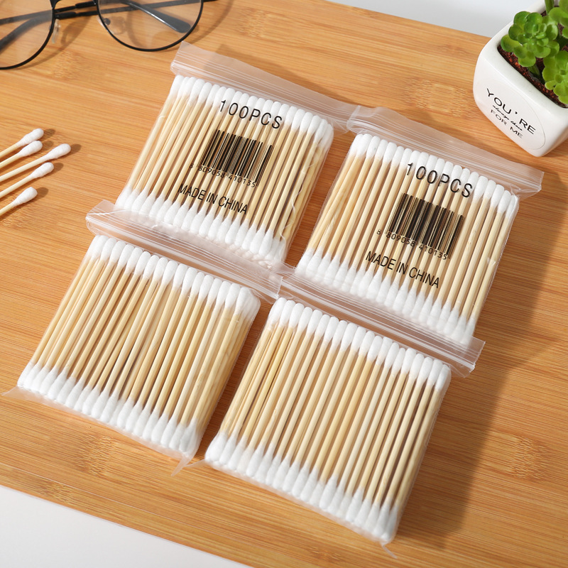 Hisopo de algodón de madera de doble cabeza para mujer, bastoncillos de algodón con punta para maquillaje, palos de madera para limpieza de nariz y orejas, herramientas de cuidado de la salud para bebés, palos de madera