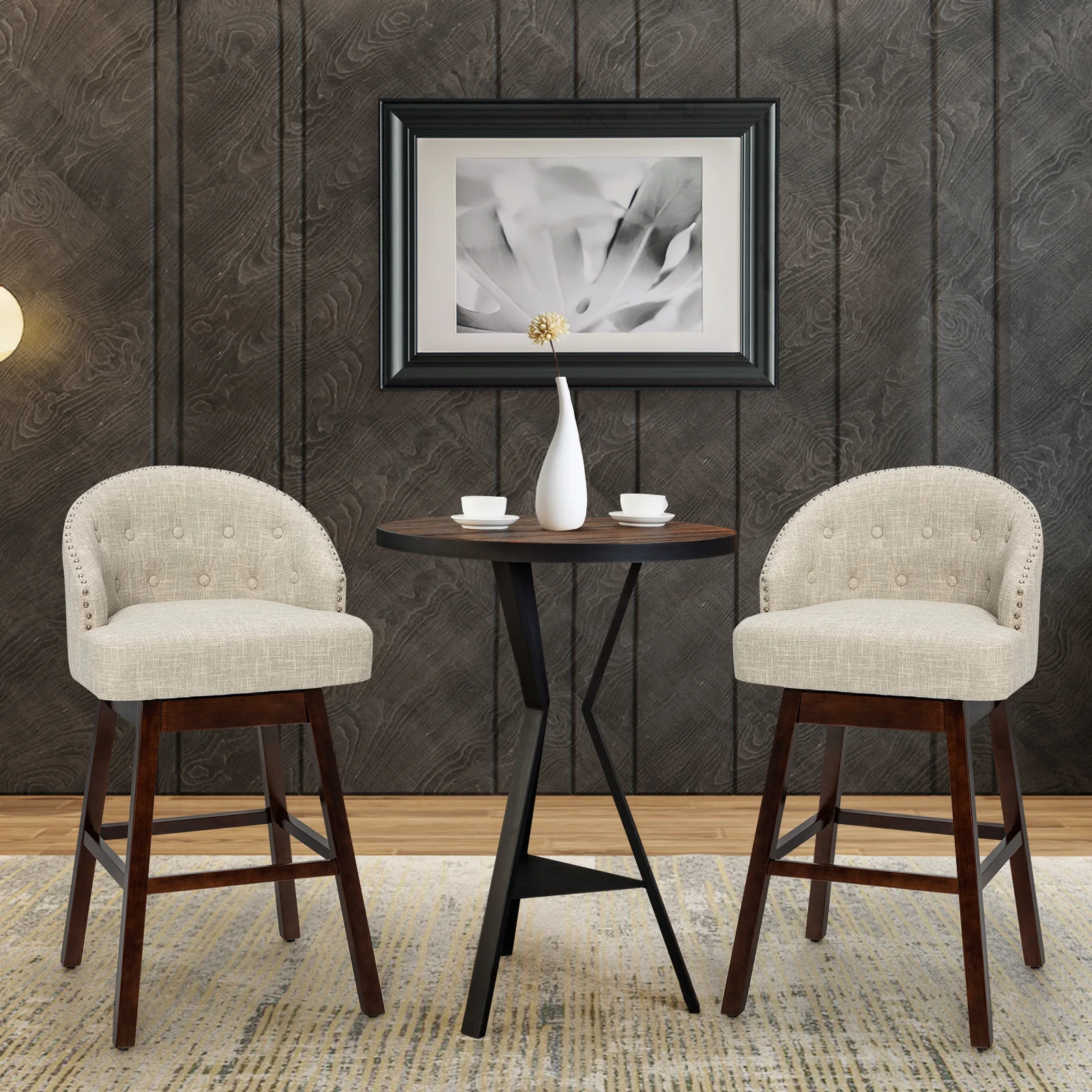 Barhocker 2er Set, Barstuhl 360° drehbar, Küchenhocker mit Lehne und Fußstütze, Sitzhöhe 78cm, Stuhl modern, ideal für Bar