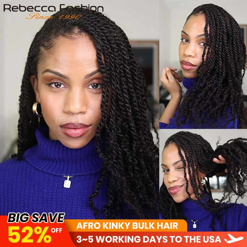 Rebecca Fashion Afro Kinky Bulk Extensões de Cabelo Humano Natural Preto/Marrom - Leve para Trança, Estilo e Uso Diário