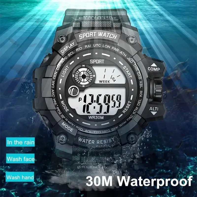 Reloj deportivo YIKAZE para hombre, reloj Digital LED resistente al agua, relojes deportivos de Fitness con esfera grande, reloj de pulsera electrónico multifunción para hombre