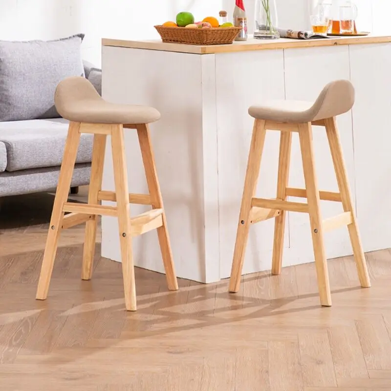 Silla de Bar nórdica de madera maciza, taburete alto americano para el hogar, taburetes de Bar con respaldo Simple y moderno creativo para cocina