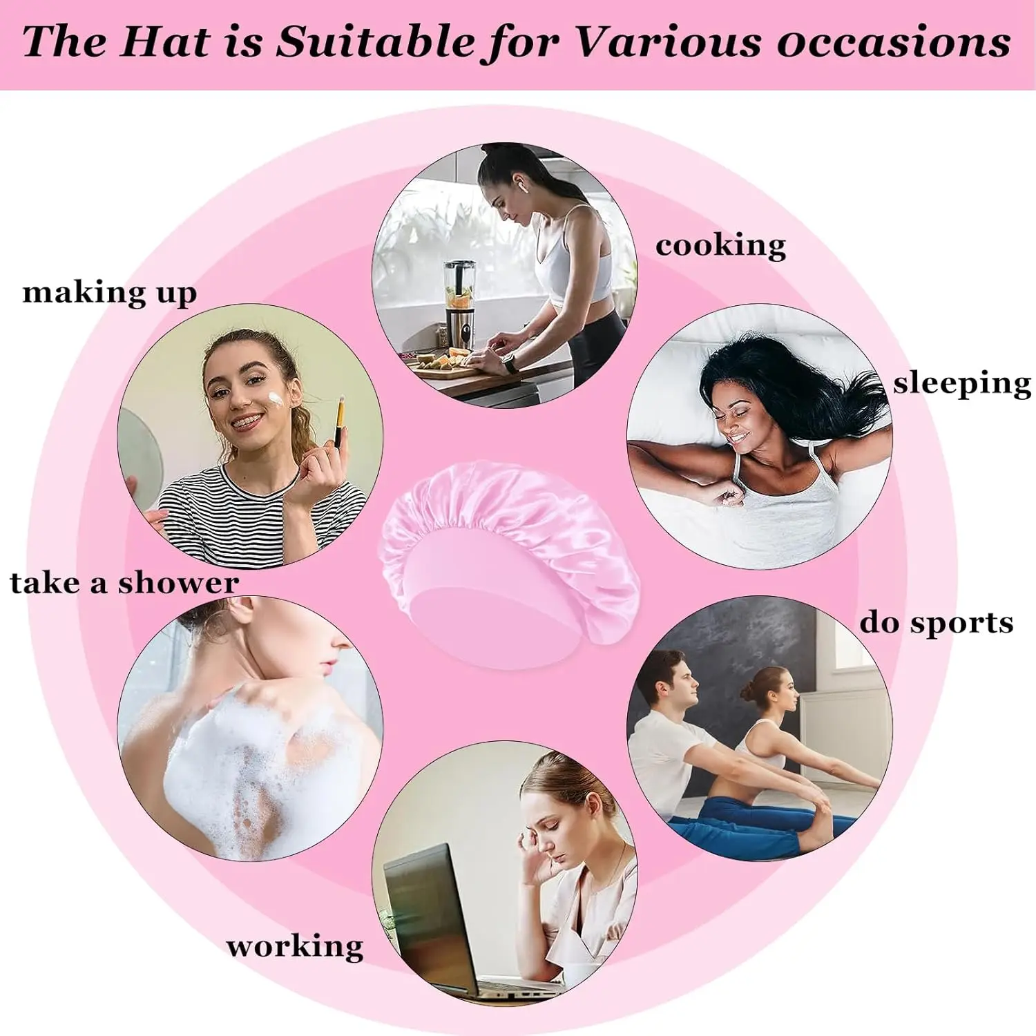 Gorros de satén de seda para mujeres y hombres, gorro elástico para el pelo con banda ancha para cabello rizado, gorro de ducha para dormir, herramienta para peluca