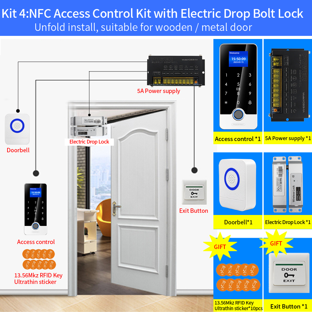 Kit de sistema de Control de acceso RFID con huella dactilar, cerradura de puerta inteligente, abridor de puerta electrónico con Bluetooth, conjunto Digital biométrico para el hogar, aplicación Tuya