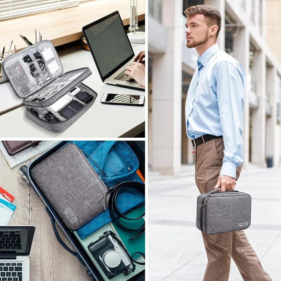 Portable Electronics Organizer Bag Zipper Case for Data Cables Charger Hard Drive