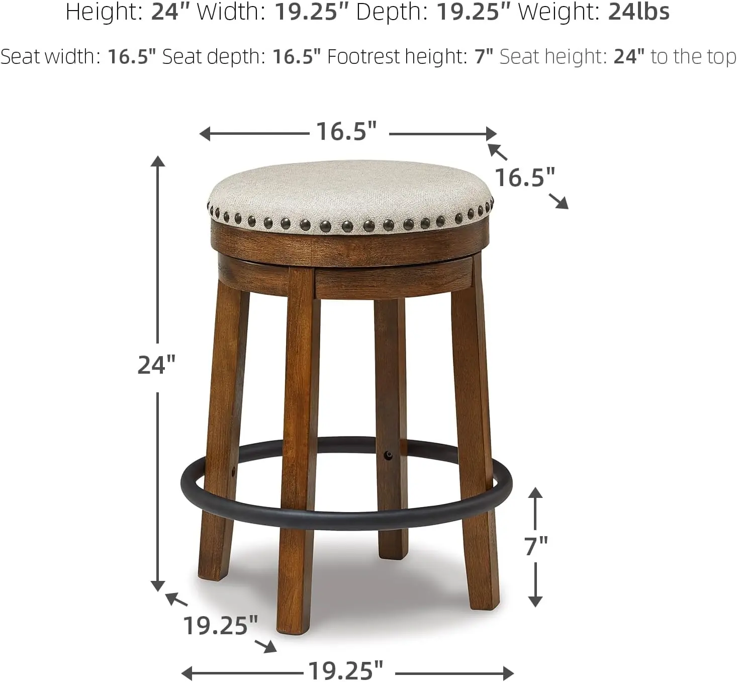 Design by Ashley Valebeck 24" Counter Height Upholstered Swivel Stool, Brown & Black