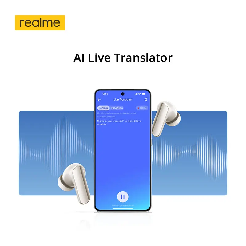 Realme Buds Air 7 Pro TWS Наушники AI Live Translator 53 дБ Шумоподавление 3D Пространственный эффект 11 + 6 мм Драйвер Dual-dac LHDC 5.0