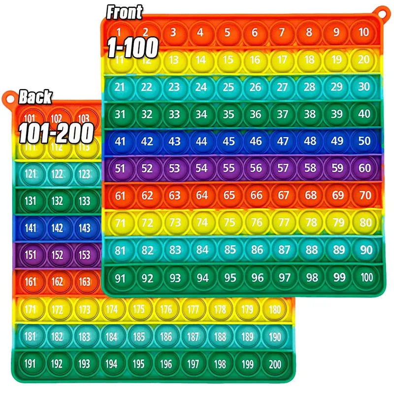 Giocattolo Rainbow Math Fidget - 1-200 Conteggio Push Bubble Board, Gioco educativo in silicone per bambini in età prescolare