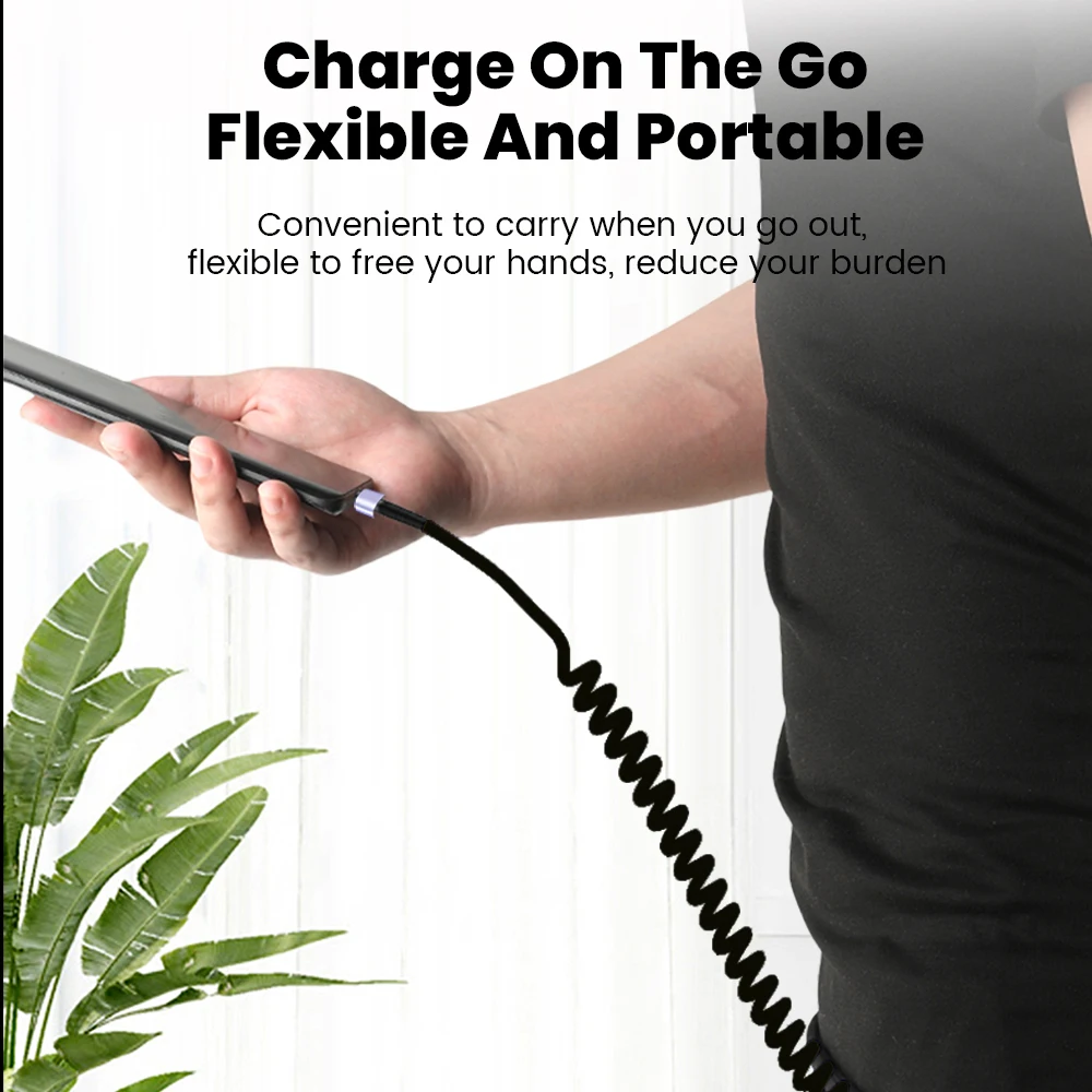 Kabel Pengisi Daya Cepat Tipe C Ke USB C 66W Kabel Data USB A/C Ke Tipe C Pegas Siku 90 Derajat untuk Iphone15 Samsung Xiaomi Huawei