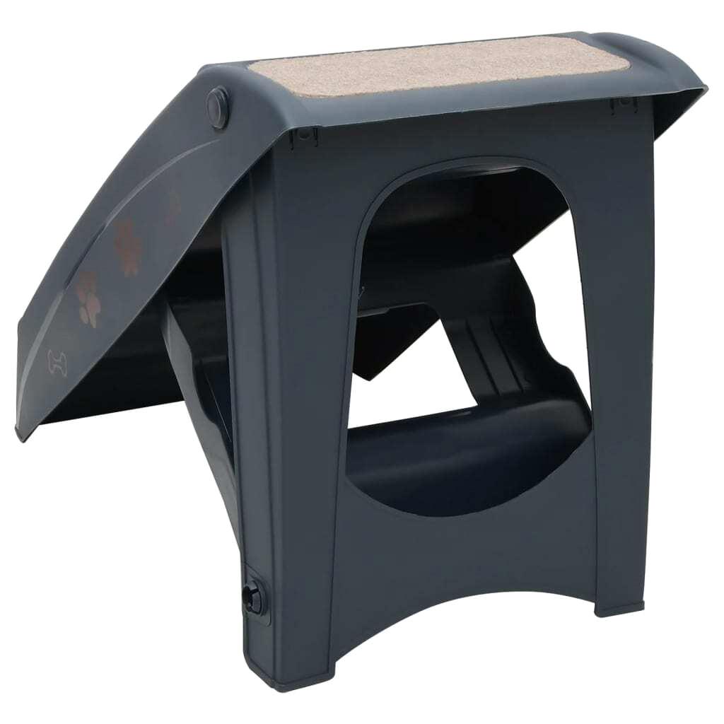 Compact Dark Grey Folding 4-Step Dog Stairs - Pet Steps for Easy Access