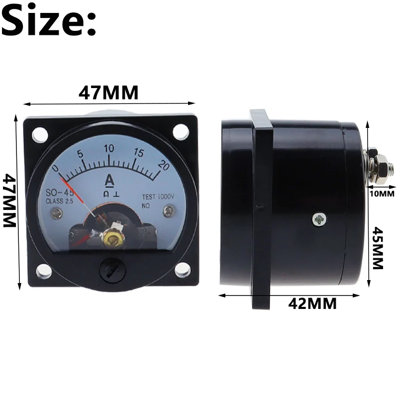SO-45 DC amperímetro medidor de puntero analógico DC1A2A3A5A10A15A20A30A probador de corriente de prueba eléctrica