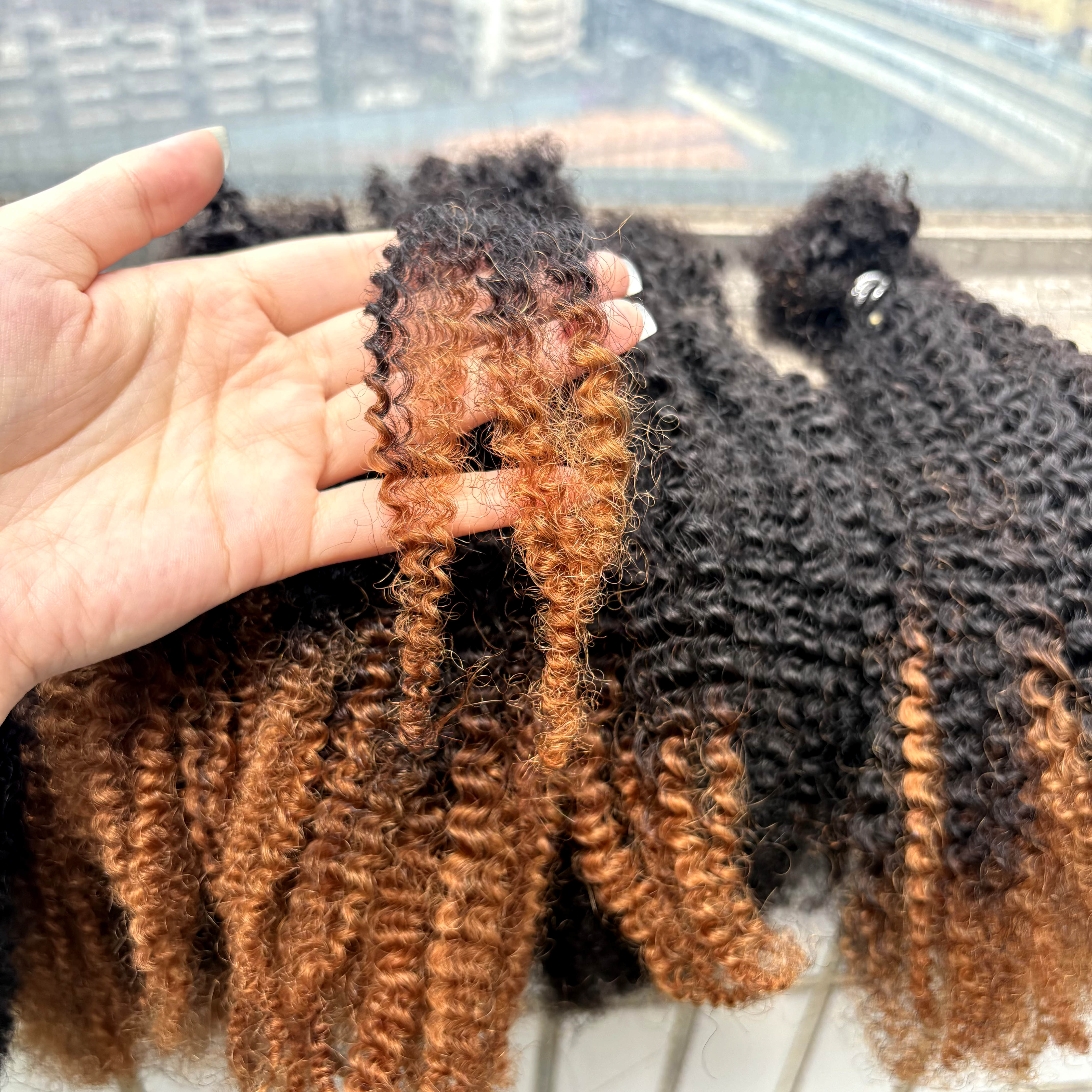 16 Polegada 30g/pacote ombre afro kinky encaracolado extensão de cabelo humano em massa sem trama para micro locs permanentes/torções/trança/reparo locs
