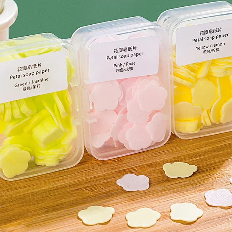 100pcs ดอกไม้รูปร่างกระดาษสบู่สําหรับสบู่ซักผ้าทําความสะอาด Scented Slice แผ่น Foaming กระดาษจานสบู่ 5 สี