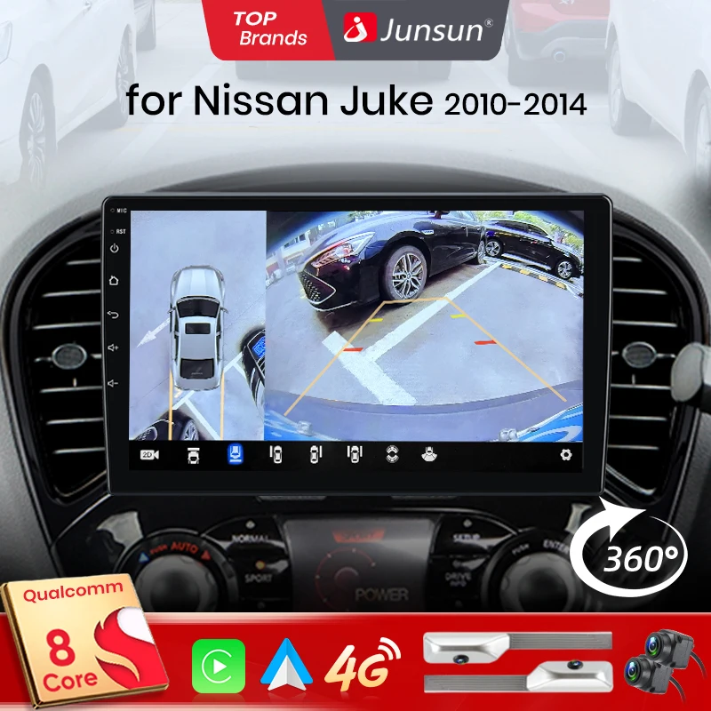 Junsun Qualcomm 8-Core 360 °   Kamera panoramiczna Bezprzewodowe radio samochodowe CarPlay Android Auto dla Nissan Juke YF15 2010 - 2014 GPS