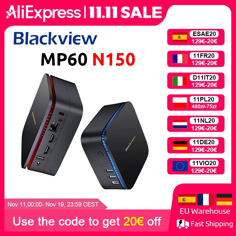Blackview-MP60 Mini PC com Banda Dupla, Windows 11, Intel N150, 16GB, 512GB, SSD, 4K HD, HDMI, Banda Dupla, 2.4G, Novo, Estreia Mundial