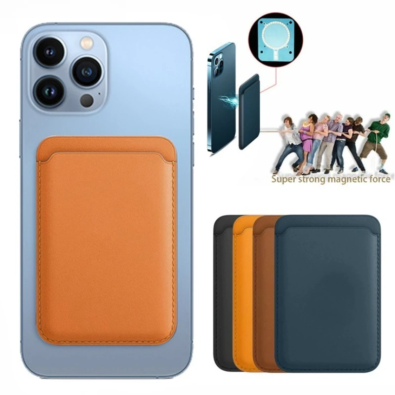 iPhone 16/15/14/13/12用 マグネット式カードホルダーとポケット付き レザー製MagSafe対応背面カバーケース 保護デザイン