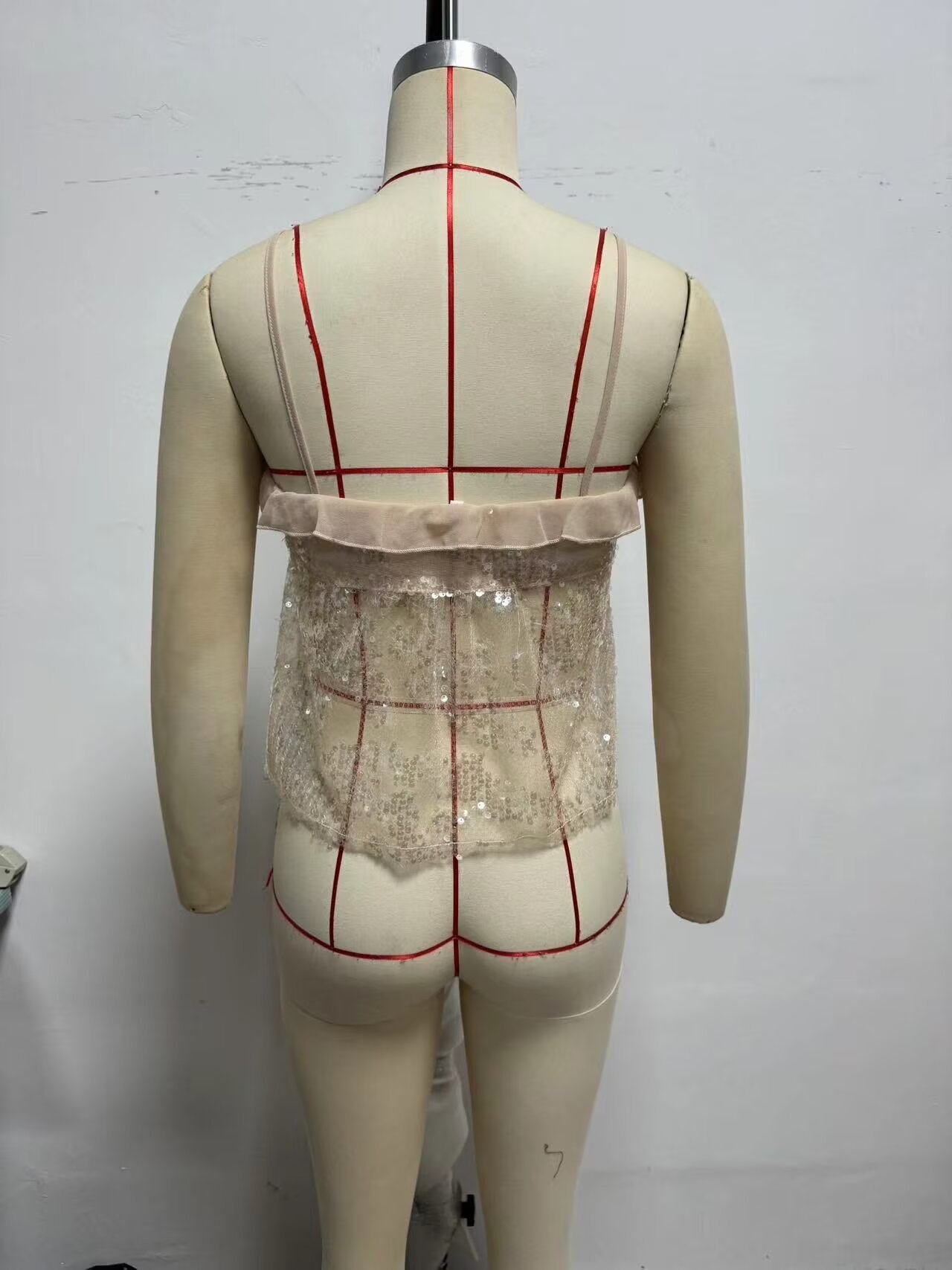 2025 feminino chique plissado babados lantejoulas design chiffon sling camis regata senhora sem costas camisa curta blusa topos roupas