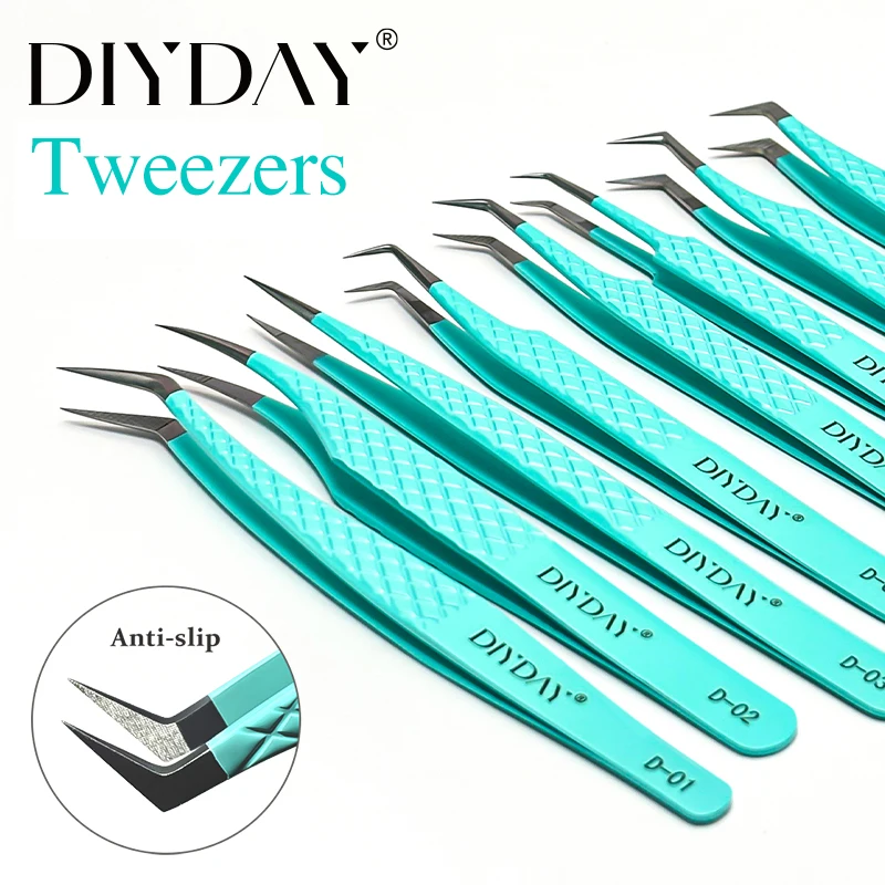 Pinzas antideslizantes DIYDAY, punta de fibra de alta densidad para extensiones de pestañas y cejas, herramientas profesionales de belleza de precisión