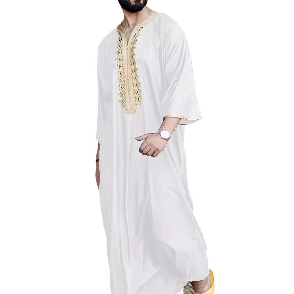 Eid Muslim Men Dress Jubba Thobe Mens Abaya Stand Collar Islamic Eid 2025 Ramadan Long Robe Musulman Caftan Dubai Arab Dresses
