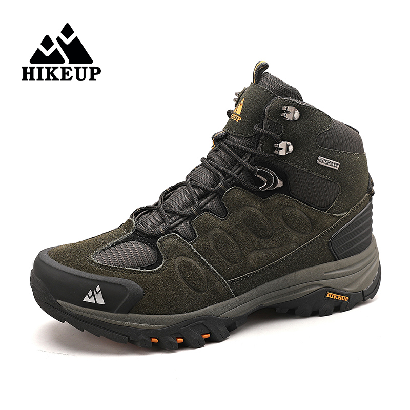 HIKEUP, botas de senderismo de alta calidad para hombre, zapatos de invierno para exteriores, botas de Trekking informales deportivas antideslizantes con cordones, zapatos cálidos de gamuza para hombre