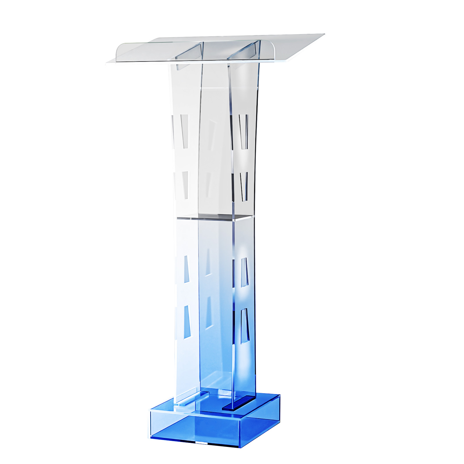 Pódio de acrílico com luz LED azul 43,3 pol. Suporte de púlpito transparente Igrejas Pódio de escritório 60x40 cm