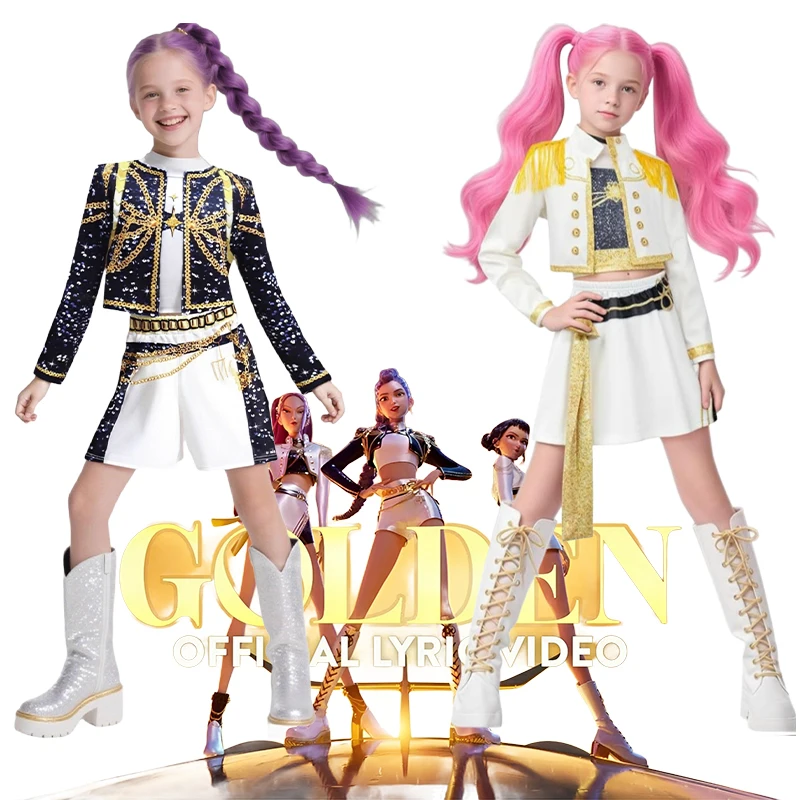 Girls Anime Movie HUNTR/X KPOP Demon Hunters Cosplay Costume Zoey Rumi Mira Kids Role Play Uniform for Halloween Party Prop