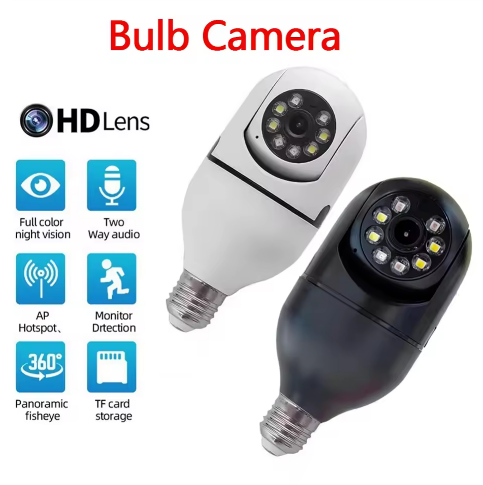 E27 Bulb Wifi Camera Human Tracking Color Night Vision 360 ° Rotation Intercom 2MP Camera Support iOS Android Phone