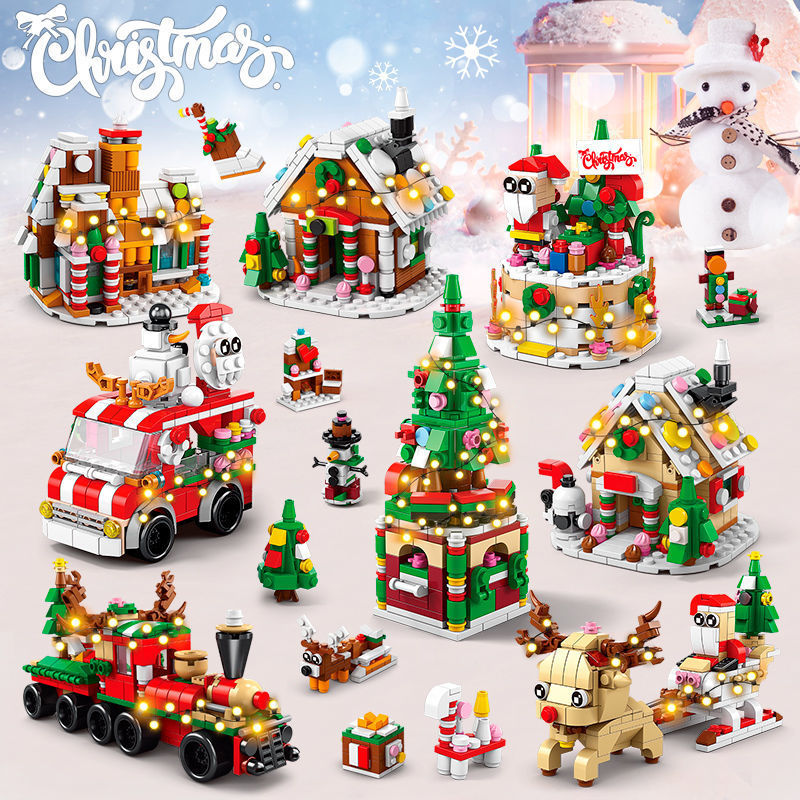 DIY Building Blocks Kit de Luzes, Natal Alce, Veados, Papai Noel, Trem, Loja de Arquitetura, Street View, Árvore de Natal, Snow House, Brinquedo, 6in 1