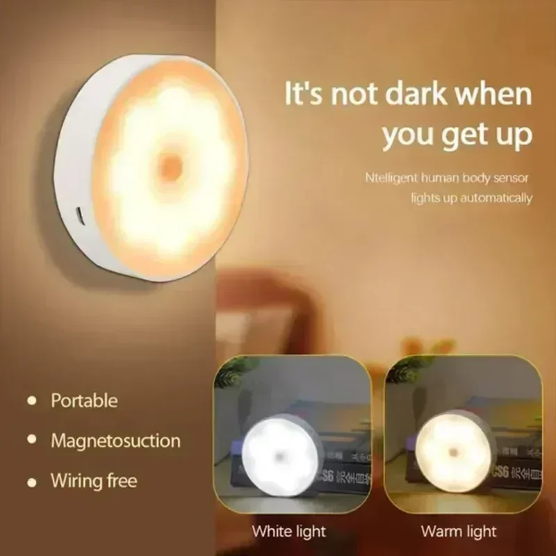 ชาร์จโคมไฟตกแต่งห้องบันได Night Light ตู้ครัว USB ไร้สายตู้เสื้อผ้า PIR Motion Sensor ไฟห้องนอน
