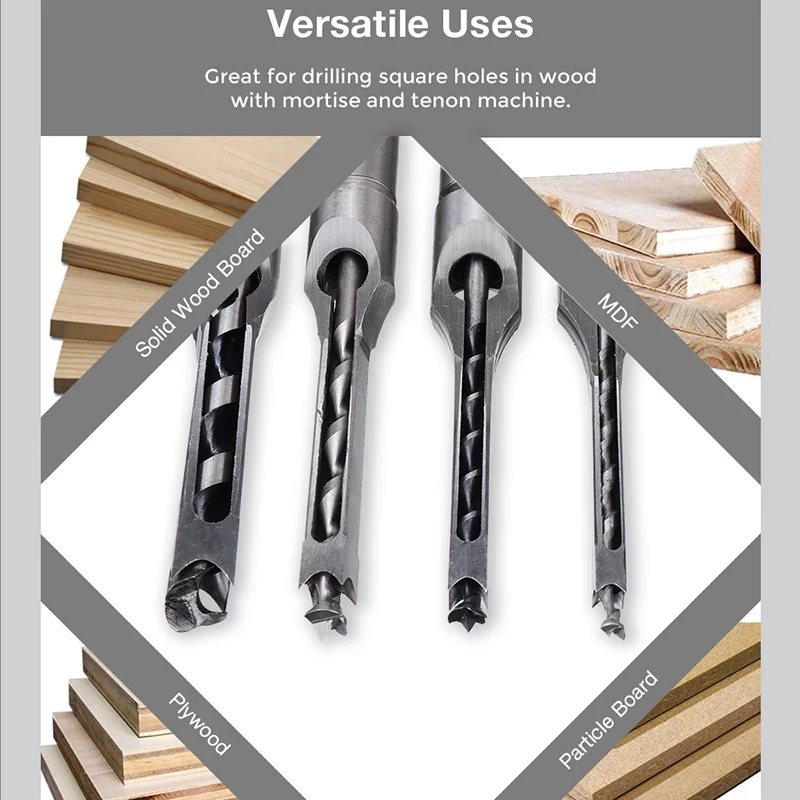 JUSTINLAU HSS รูเจาะไม้เจาะเครื่องมือ Auger Mortising Chisel เจาะชุด DIY เฟอร์นิเจอร์สแควร์เจาะไม้