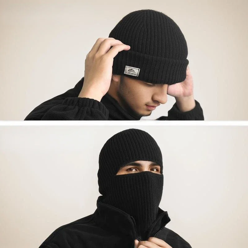 Gorro de punto de algodón grueso para invierno, gorro cálido para ciclismo al aire libre, máscara 2 en 1, gorro de protección facial completo, orejeras, pasamontañas