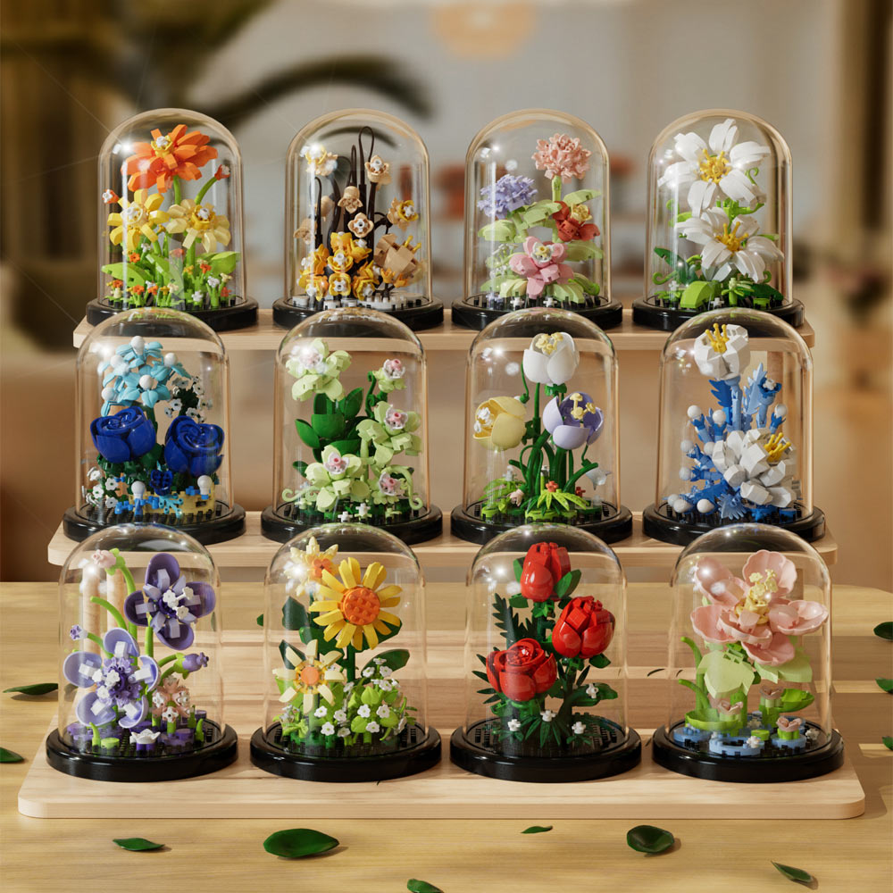Diy Micro Flower Building Blocks Mini Bricks Particles Eternal Life Flowers Home Decoration Assembling Puzzle Toy Christmas Gift
