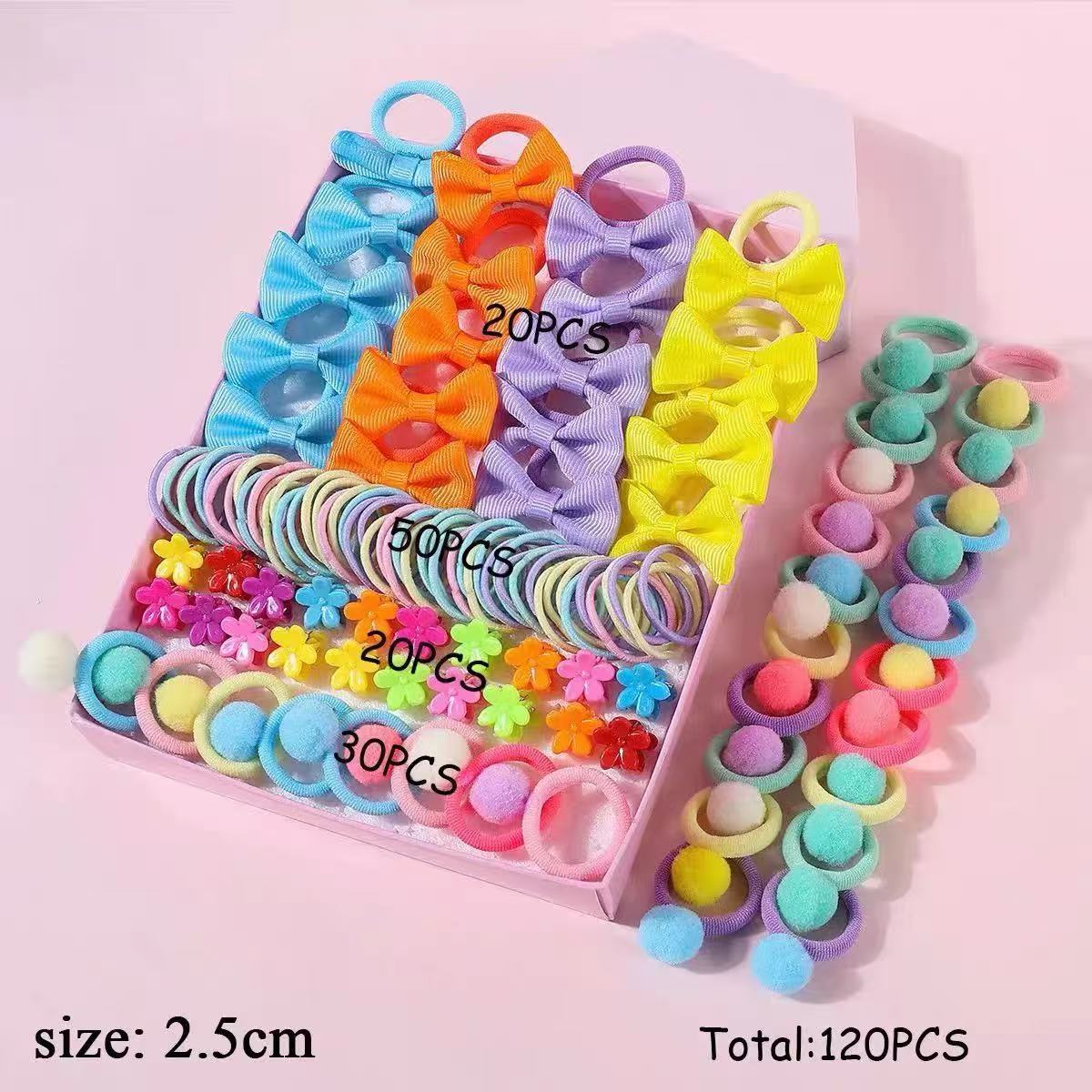 120 ชุดอุปกรณ์เสริมผมสําหรับสาวที่มีสีสัน Bowknot ผมวงเด็กผู้ถือหางม้าผมเด็กยางยืดหยุ่น