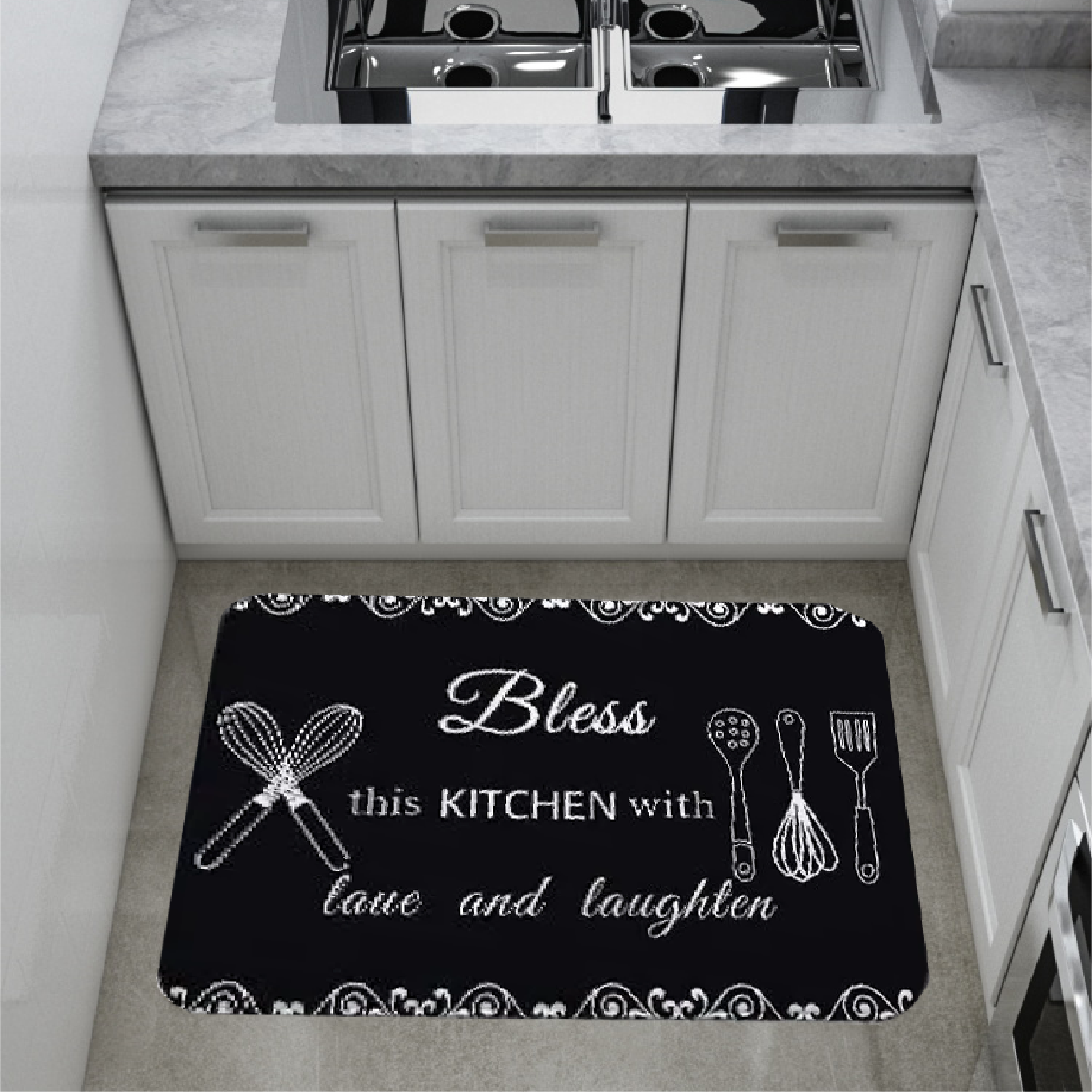 VIKAMA Kitchen Modern Minimalist Kitchen Printed Carpet Anti Slip Absorbent Easy Clean Foot Mat Home Decoration