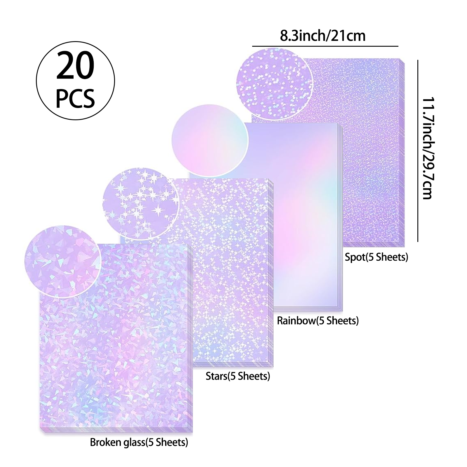20 แผ่น A4 CLEAR Holographic เย็นเคลือบฟิล์มผสมกันน้ํา Self-Adhesive ไวนิลสติกเกอร์กระดาษ 8.3x11.7 นิ้ว