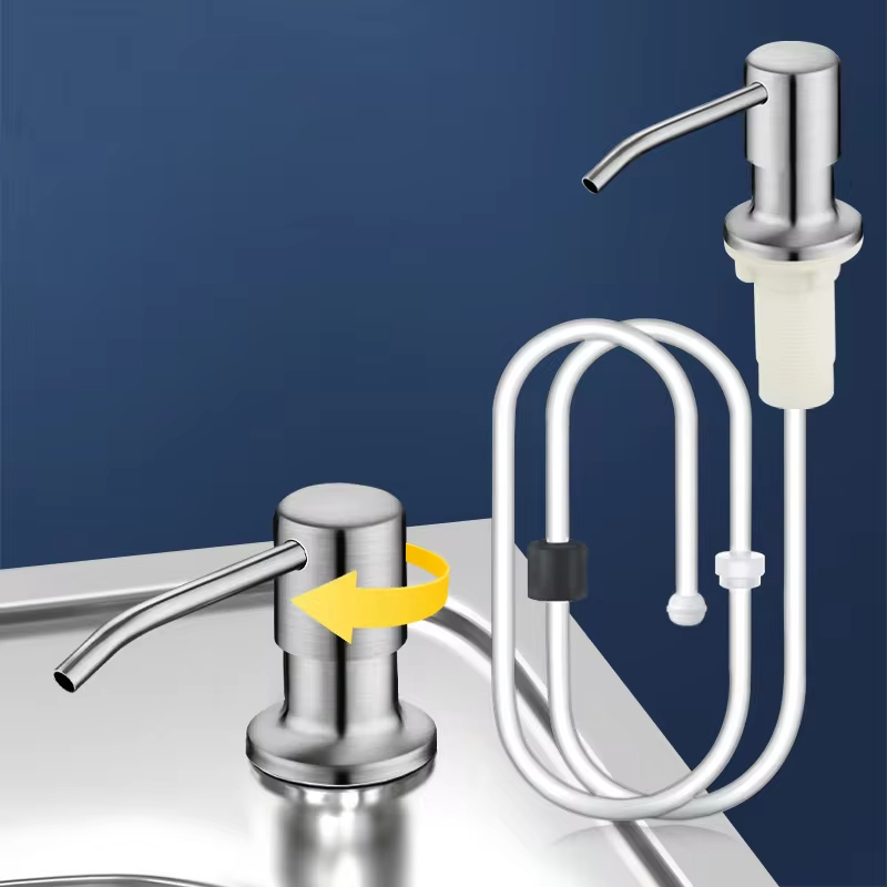 Dispensador de jabón líquido para fregadero, bomba de acero inoxidable de 500ML, botella de jabón líquido, montaje para fregadero, botella dispensadora de jabón a presión manual para cocina