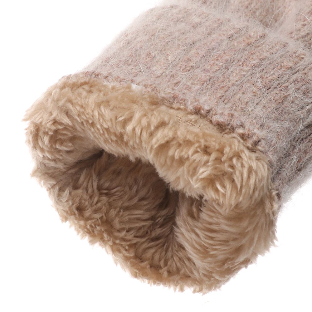 Guantes de pelo de conejo para mujer, manoplas cálidas de felpa de doble capa, versión coreana, Color sólido, todos los dedos, Invierno