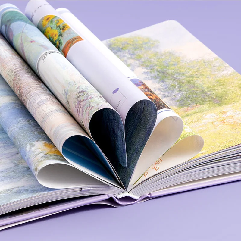 Beautiful Retro Notebook Classic Design Monet Oil Painting Color Page Illustration Hardcover Diary Student Notepad